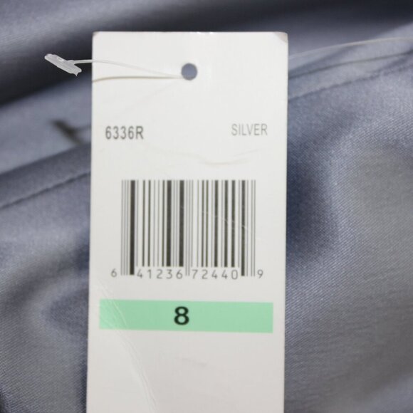 Suzi Chin Womens Silver Satin Stretch V Neck Ruched Waist Dress Size 8 NWT - Picture 5 of 9